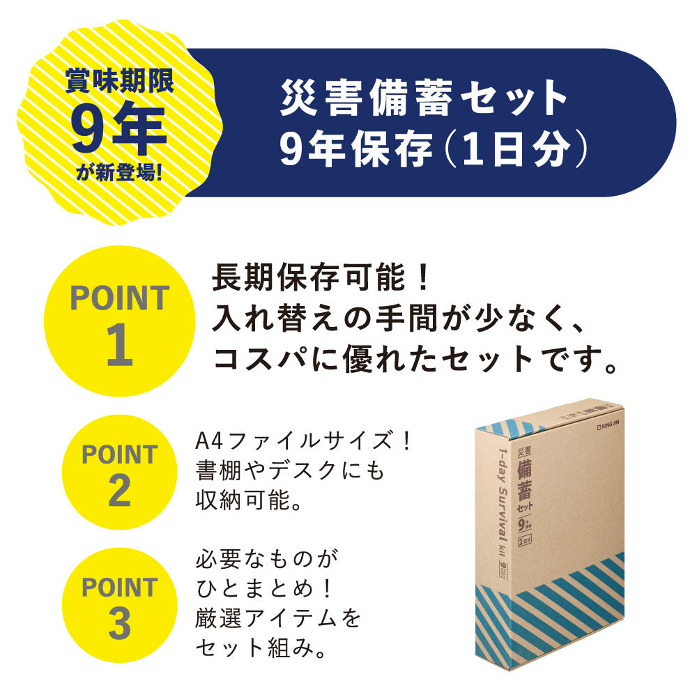 災害備蓄セット 9年保存（1日分）BCS-400｜キングジム公式オンライン